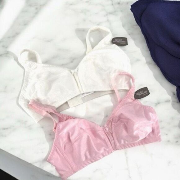 NWT Secret Treasures Jacquard M Frame Bras Size 36B White & Pink Wireless - Picture 1 of 8
